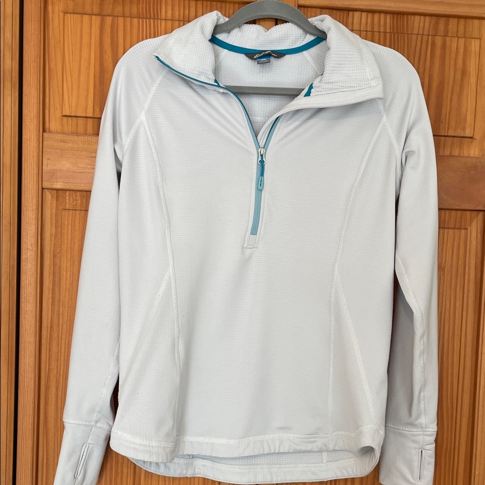 Eddie Bauer First Ascent quarter zip Light Grey and Teal Pullover